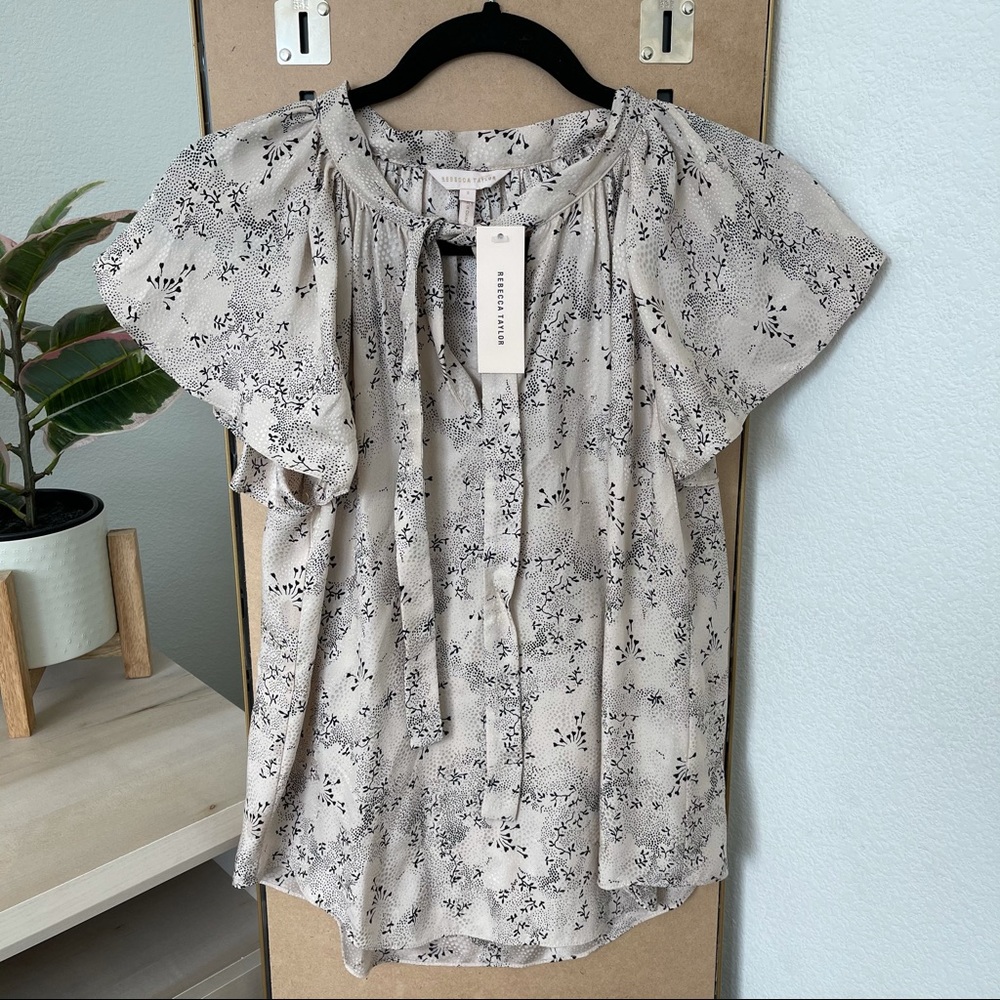 REBECCA TAYLOR Silk Tie Neck Blouse